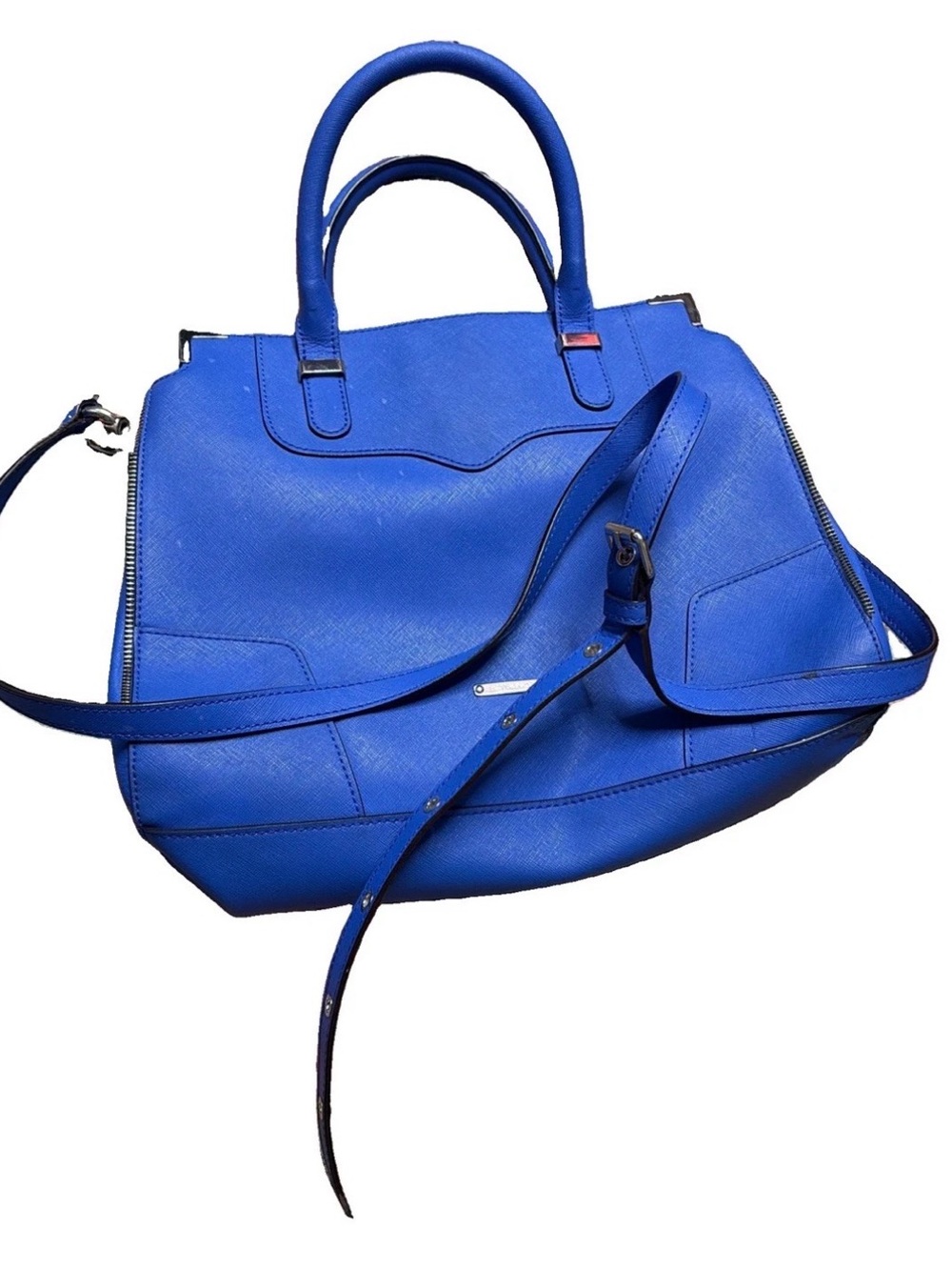 Rebecca Minkoff peb leather blue double handle satchel handbag crossbody strap
